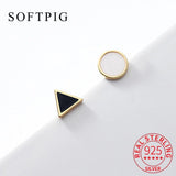 925 Silver Triangle Round Stud Earrings Classic Fine Jewelry