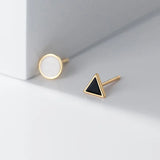 925 Silver Triangle Round Stud Earrings Classic Fine Jewelry