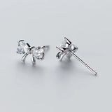 925 Sterling Silver Zircon Bow-knot Stud Earrings For Woman