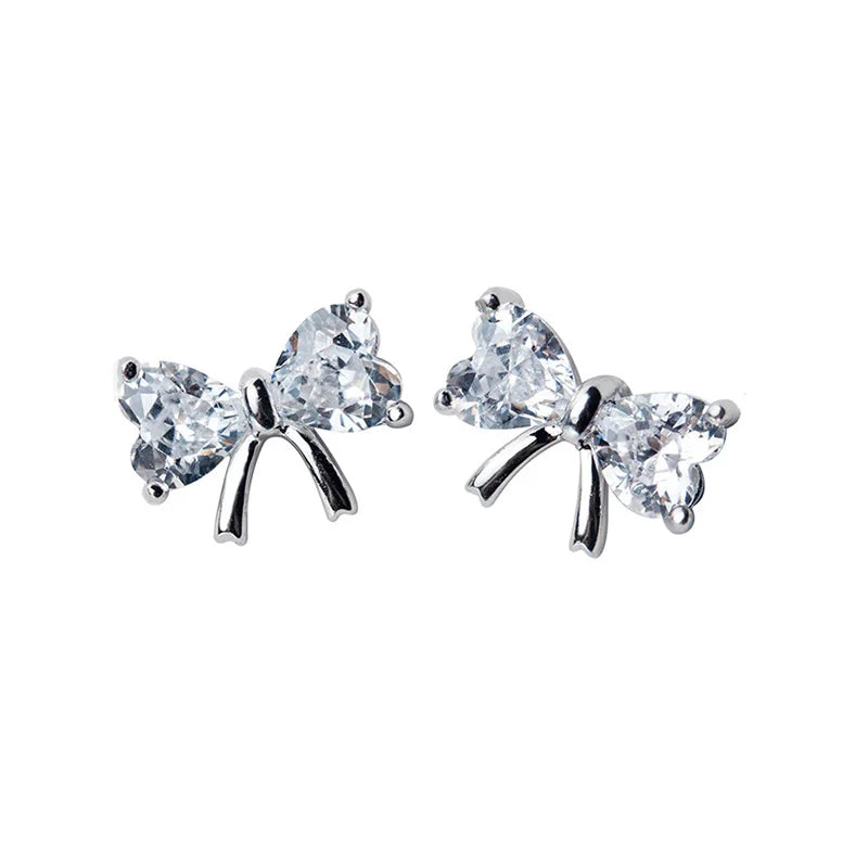 925 Sterling Silver Zircon Bow-knot Stud Earrings For Woman