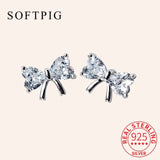 925 Sterling Silver Zircon Bow-knot Stud Earrings For Woman