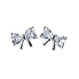 925 Sterling Silver Zircon Bow-knot Stud Earrings For Woman