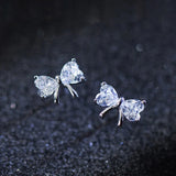 925 Sterling Silver Zircon Bow-knot Stud Earrings For Woman