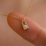 925 Silver Zircon CZ 18K Lock Choker Necklace Classic Fine Jewelry