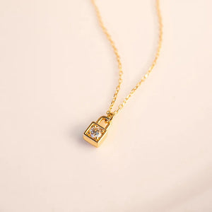 925 Silver Zircon CZ 18K Lock Choker Necklace Classic Fine Jewelry