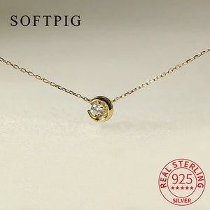925 Silver Zircon CZ Moon Choker Necklace For Women