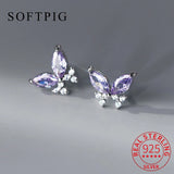 925 Silver Zircon CZ Butterfly Stud Earrings Women Insect Jewelry
