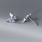925 Silver Zircon CZ Butterfly Stud Earrings Women Insect Jewelry