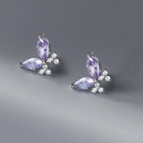 925 Silver Zircon CZ Butterfly Stud Earrings Women Insect Jewelry