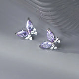 925 Silver Zircon CZ Butterfly Stud Earrings Women Insect Jewelry