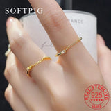 925 Silver Zircon Chain Star Ring for Women
