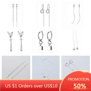 925 Silver Zircon Chain Tassel Drop Earrings Women Fine Jewelry