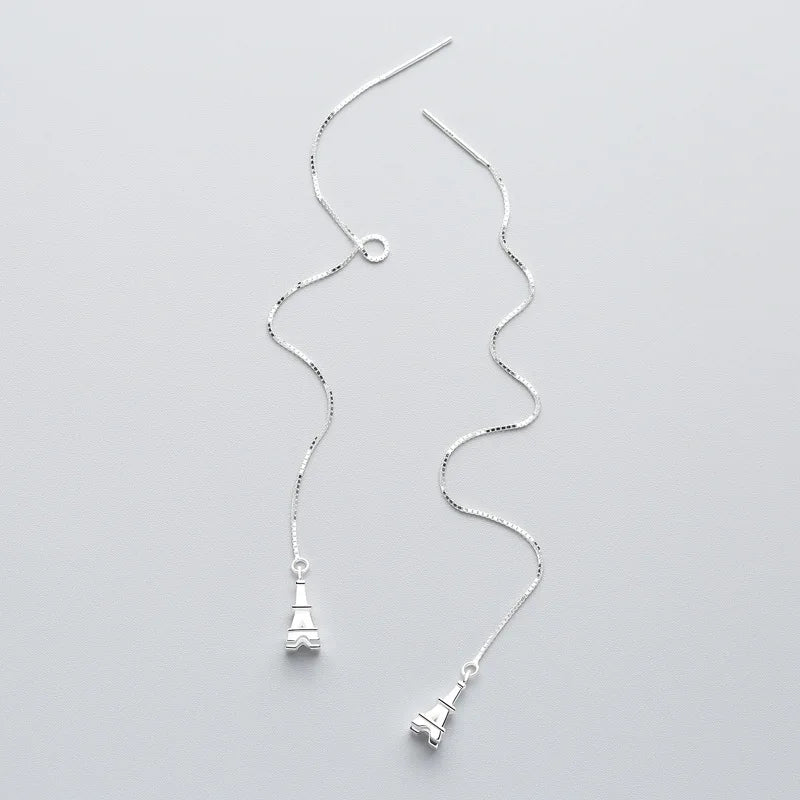 925 Silver Zircon Chain Tassel Drop Earrings Women Fine Jewelry
