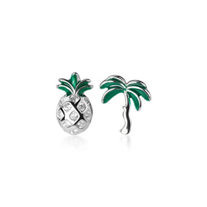 925 Silver Zircon Coconut Tree Stud Earrings Woman Jewelry