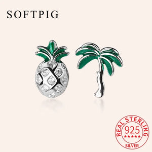 925 Silver Zircon Coconut Tree Stud Earrings Woman Jewelry