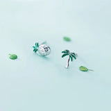 925 Silver Zircon Coconut Tree Stud Earrings Woman Jewelry