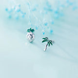 925 Silver Zircon Coconut Tree Stud Earrings Woman Jewelry