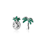 925 Silver Zircon Coconut Tree Stud Earrings Woman Jewelry
