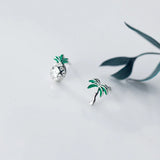 925 Silver Zircon Coconut Tree Stud Earrings Woman Jewelry
