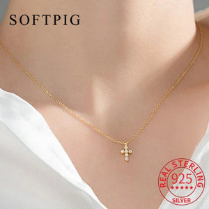 925 Silver Zircon Cross Pendant Choker Necklace PUNK Jewelry