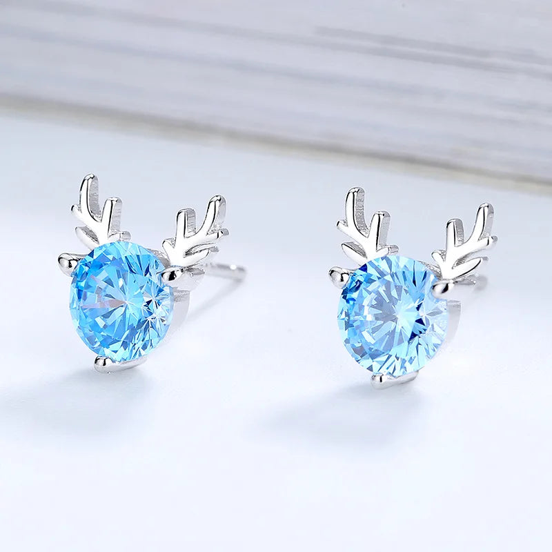 925 Silver Zircon Deer Charm Stud Earrings for Women