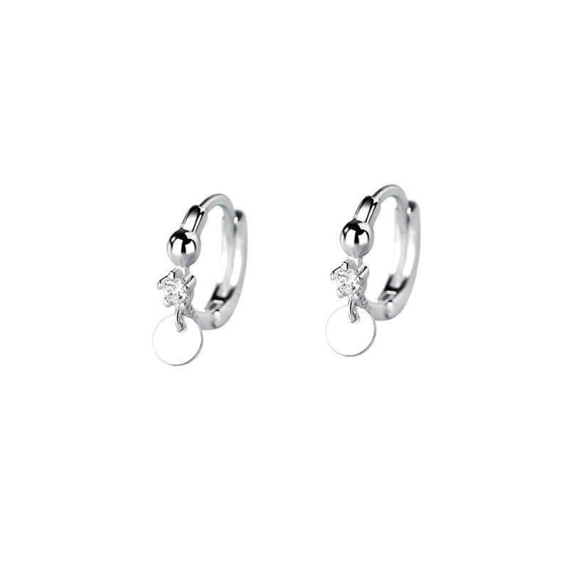 925 Silver Zircon Disc Hoop Earrings Women Fine Jewelry
