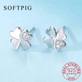 925 Sterling Silver Zircon Flower Stud Earrings Women Fine Jewelry