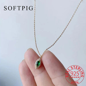 925 Silver Zircon Green Choker Necklace for Women