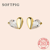 925 Silver Heart Zircon Stud Earrings 18k Charming Women's Jewelry