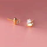 925 Silver Heart Zircon Stud Earrings 18k Charming Women's Jewelry