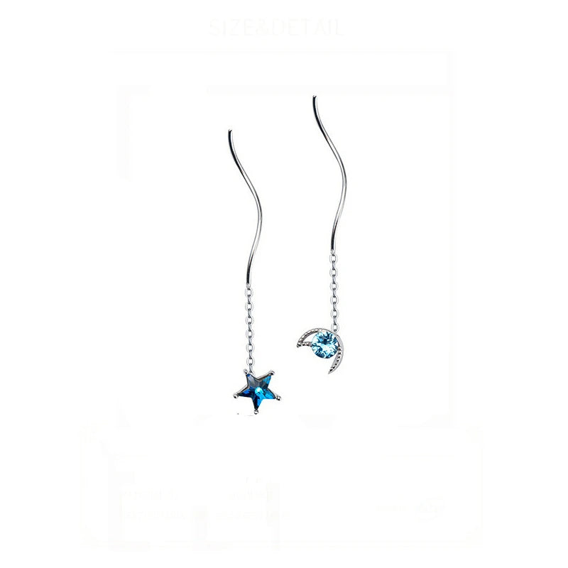 925 Silver Zircon Tassel Star Studs For Women