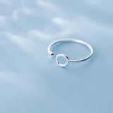 925 Sterling Silver Zircon Hollow Round Adjustable Ring