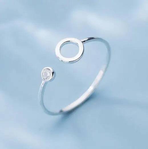 925 Sterling Silver Zircon Hollow Round Adjustable Ring