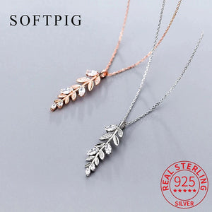 925 Silver Zircon Leaves Pendant Necklace Women Party Jewelry