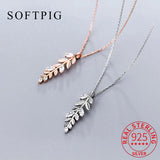 925 Silver Zircon Leaves Pendant Necklace Women Party Jewelry