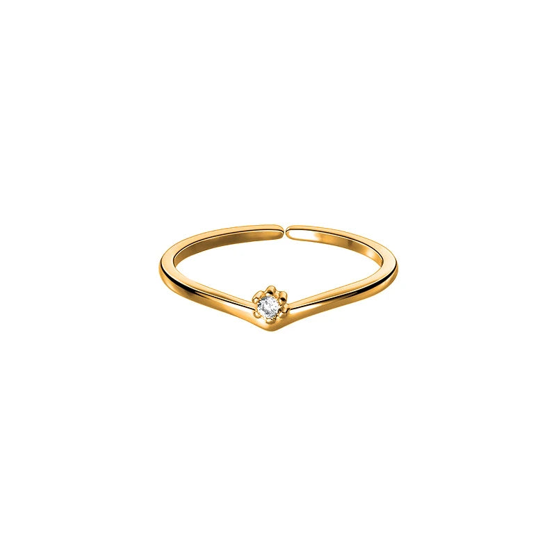 925 Silver Zircon Letter V Ring For Women 18K Jewelry