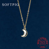 925 Silver Zircon Moon Pendant Choker Necklace Women Fine Jewelry