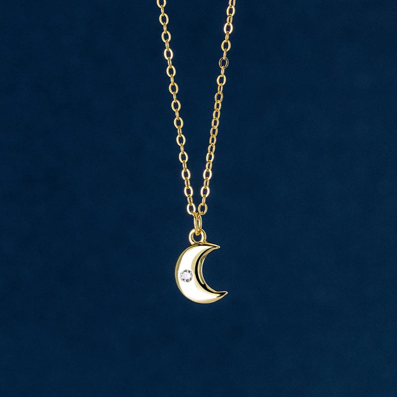 925 Silver Zircon Moon Pendant Choker Necklace Women Fine Jewelry