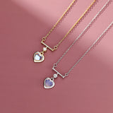925 Silver Zircon Moonstone Heart Pendant Necklace For Women