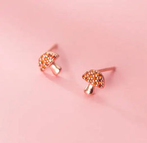 925 Silver Zircon Mushroom Stud Earrings 18k Rose Fine Jewelry Accessories