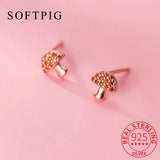 925 Silver Zircon Mushroom Stud Earrings 18k Rose Fine Jewelry Accessories