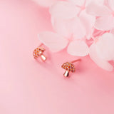925 Silver Zircon Mushroom Stud Earrings 18k Rose Fine Jewelry Accessories
