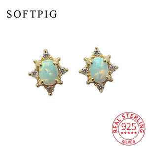 925 Silver Opal Star Stud Earrings Zircon 14K Minimalist Bijoux