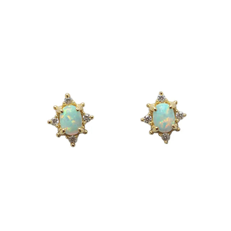 925 Silver Opal Star Stud Earrings Zircon 14K Minimalist Bijoux