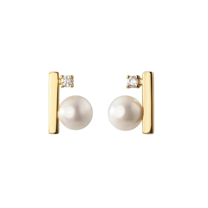 925 Silver Zircon Pearl Stud Earrings Women Party Jewelry
