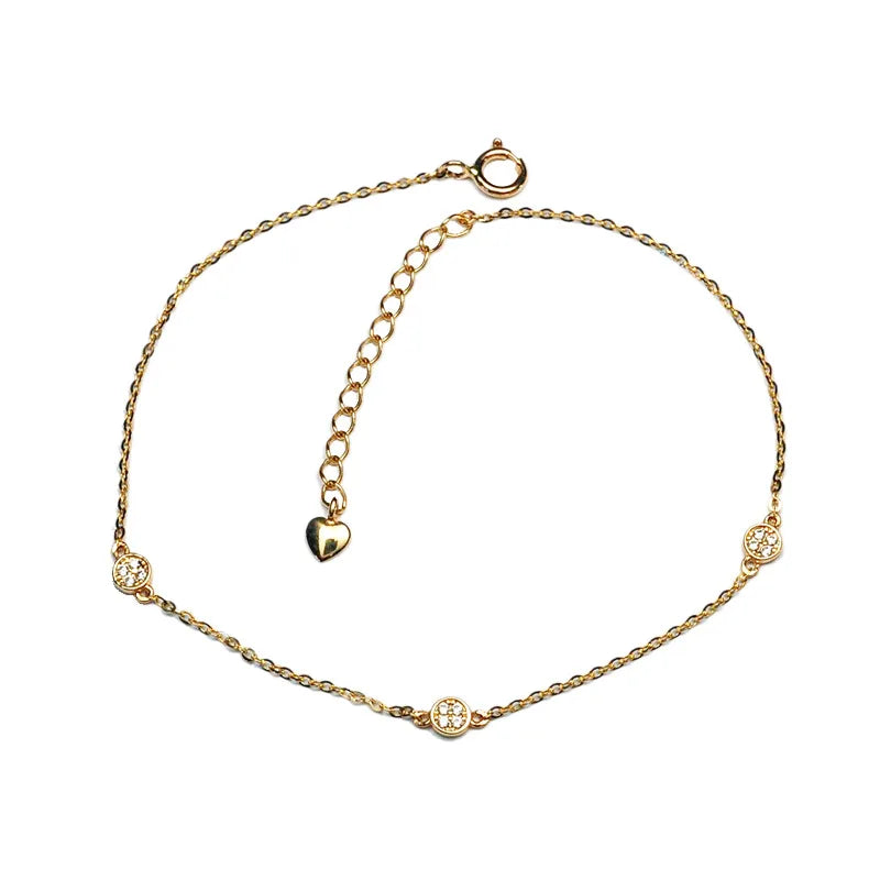 925 Sterling Silver Zircon Round Charm Bracelet 14K Plated Women Party Jewelry