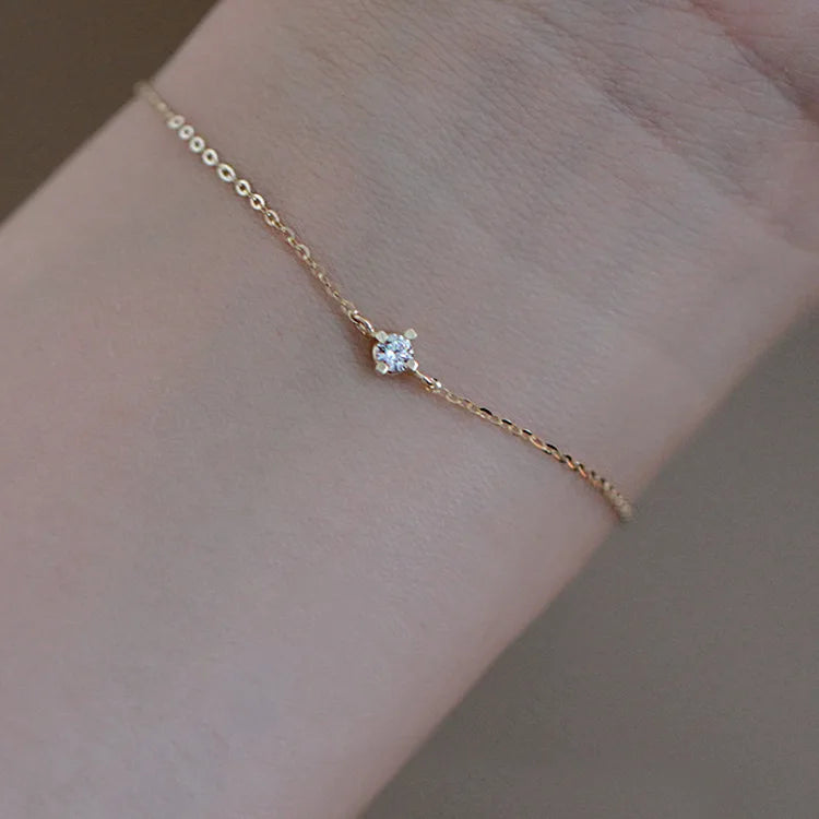 925 Silver Zircon Round 14K Plated Bracelet for Women
