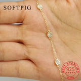 925 Sterling Silver Zircon Round Charm Bracelet 14K Plated Women Party Jewelry