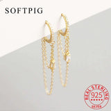 925 Sterling Silver Zircon Tassel Hoop Earrings for Women Accessories