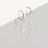 925 Sterling Silver Zircon Tassel Hoop Earrings for Women Accessories